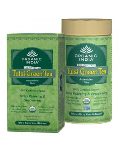 Combo Of Tulsi Green 100 Gram Tin And 25 Tea Bags Box